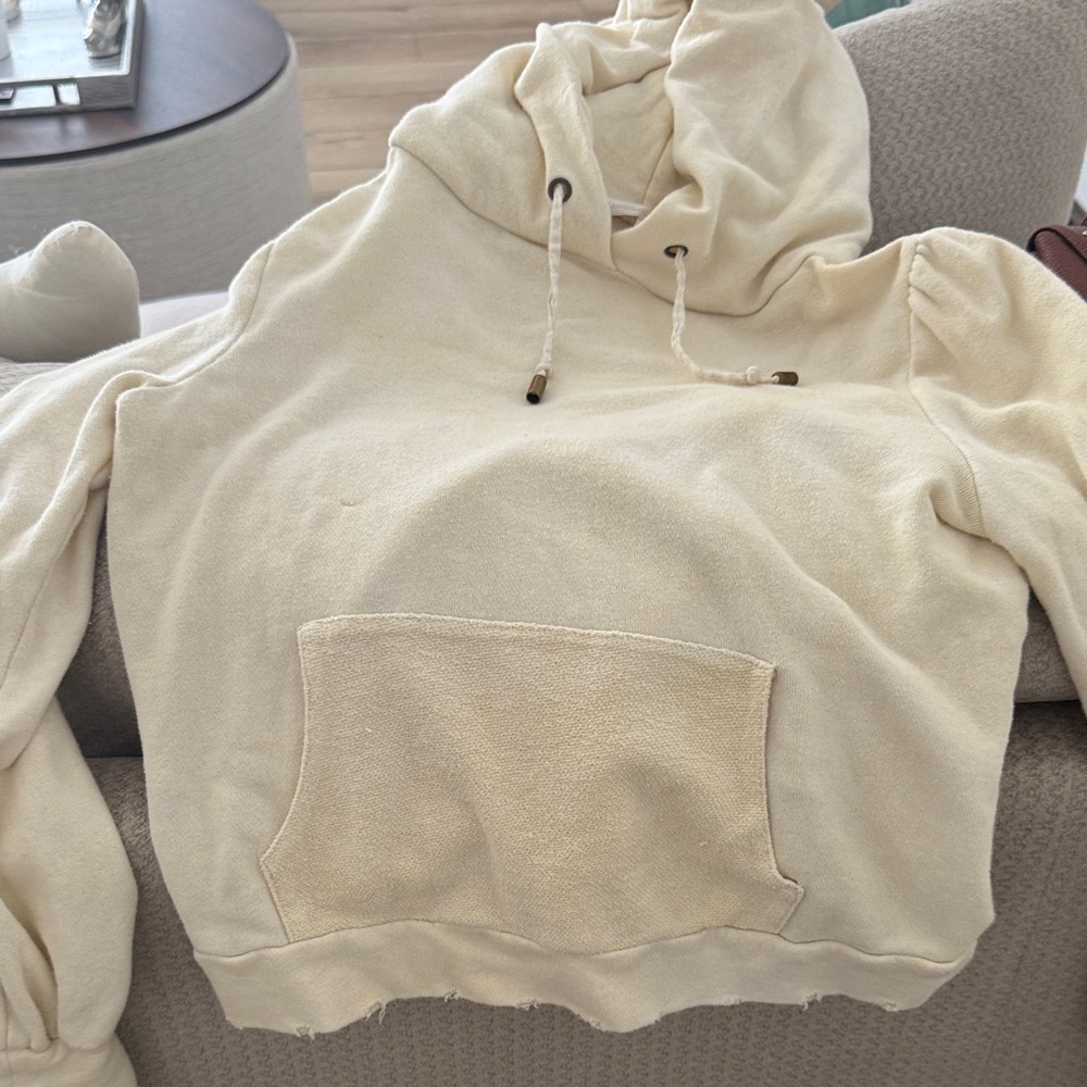 Loveshackfancy Pale Yellow Knit Drawstring Hoodie - image 3